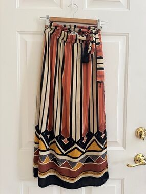 H&M Striped Maxi Skirt in Rust, Cream & Black with Mustard Accents